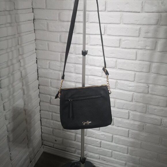 Jessica Simpson Black with Gold Tone Accents Faux Leather Crossbody Bag - Picture 1 of 10